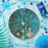 Assiettes En Carton Aqua vert Mermaidscale avec parties scintillant or (Fête)