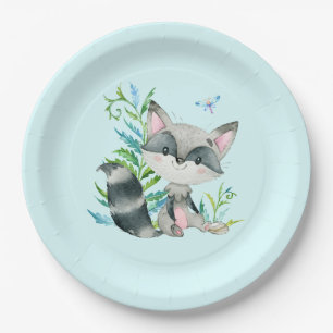 Assiettes En Carton Aqua Whimsical de Woodland Raccoon