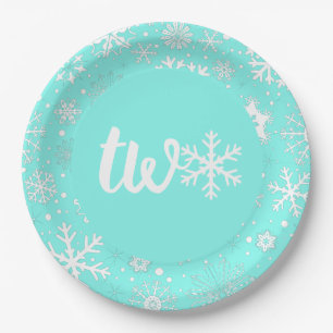 Assiettes En Carton Aqua Winter Deuxième anniversaire Plaques de floco