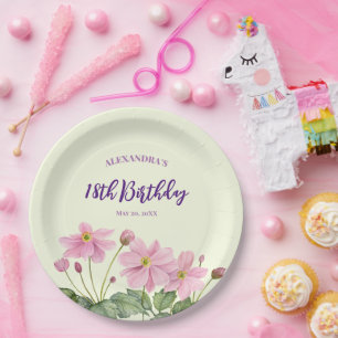 Assiettes En Carton Aquarelle 18e anniversaire Pink japonais Anemone
