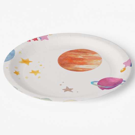 Assiettes En Carton Aquarelle à thème de l'espace - Lumière (Angle)