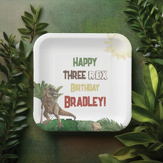 Assiettes En Carton Aquarelle à trois Rex Anniversaire Dino Plaque pap