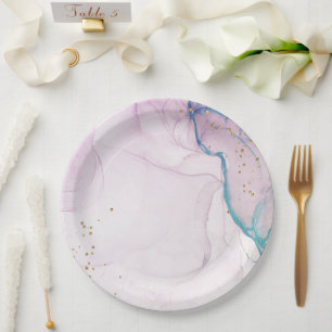 Assiettes En Carton Aquarelle Abstraite moderne Pastel violet bleu Tur