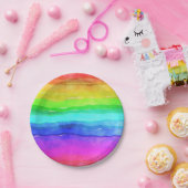 Assiettes En Carton Aquarelle Abstraite Peint Rayures arc-en-ciel (Fête)