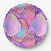 Assiettes En Carton Aquarelle Abstraite rose turquoise lavande agate (Devant)