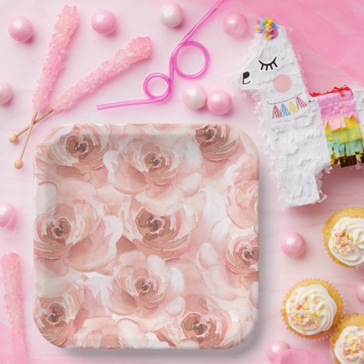 Assiettes En Carton Aquarelle Abstraite rousse Rose élégant (Fête)