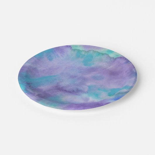 Assiettes En Carton Aquarelle Abstraite violet violet violet vert Turq (Angle)