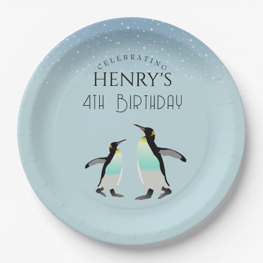 Assiettes En Carton Aquarelle adorable Penguin Arctique Anniversaire (Devant)