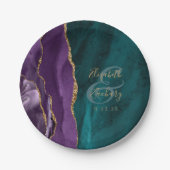 Assiettes En Carton Aquarelle Agate Script Purple Gold Turquoise Maria (Devant)