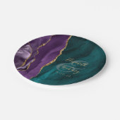 Assiettes En Carton Aquarelle Agate Script Purple Gold Turquoise Maria (Angle)