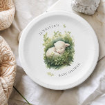 Assiettes En Carton Aquarelle Agneau couchant Baby shower verdoyant<br><div class="desc">Célébrez l'arrivée prochaine de votre petit dans le style charmant avec ces adorables plaques en papier baby shower. Dotés d'une aquarelle d'un agneau tiède et endormi entouré d'une végétation luxuriante, ces assiettes sont parfaites pour servir des amuse-gueules, des amuse-gueules ou des desserts. Fabriqués à partir de papier de haute qualité...</div>