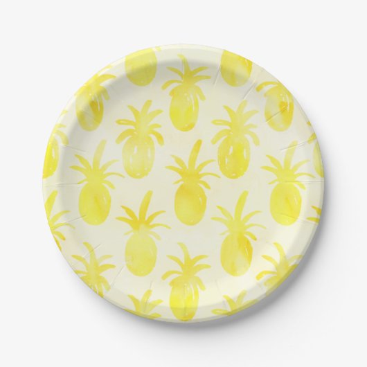 Assiettes En Carton Aquarelle ananas jaune motif (Devant)