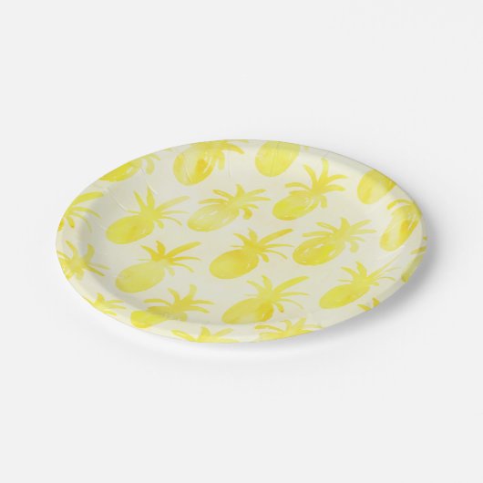 Assiettes En Carton Aquarelle ananas jaune motif (Angle)