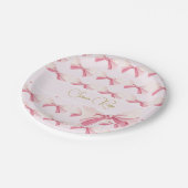 Assiettes En Carton Aquarelle Anniversaire Bow mou rose (Angle)