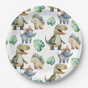 Assiettes En Carton Aquarelle Anniversaire de enfant Dinosaur