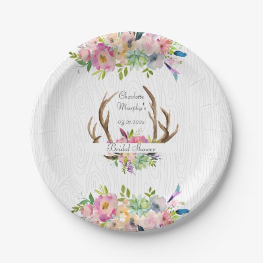 Assiettes En Carton Aquarelle Antler Boho (Devant)