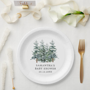 Assiettes En Carton Aquarelle Arbre de Noël Baby shower d'hiver