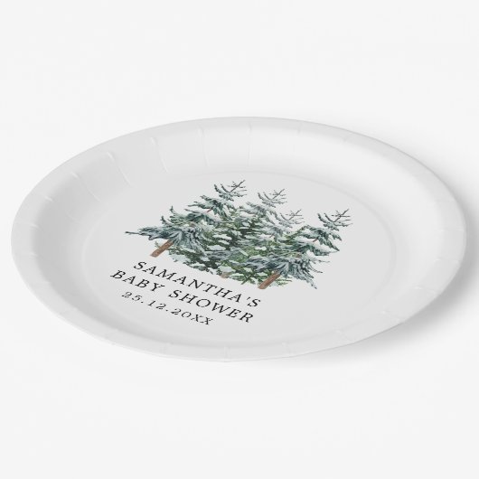 Assiettes En Carton Aquarelle Arbre de Noël Baby shower d'hiver (Angle)