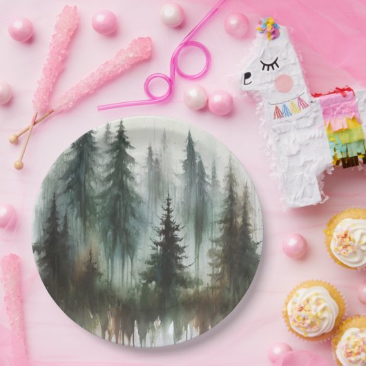 Assiettes En Carton Aquarelle Arbres Rustique Wilderness Mariage (Fête)