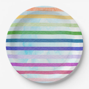 Assiettes En Carton Aquarelle Arc en arc-en-ciel Frappe Art Party Plaq