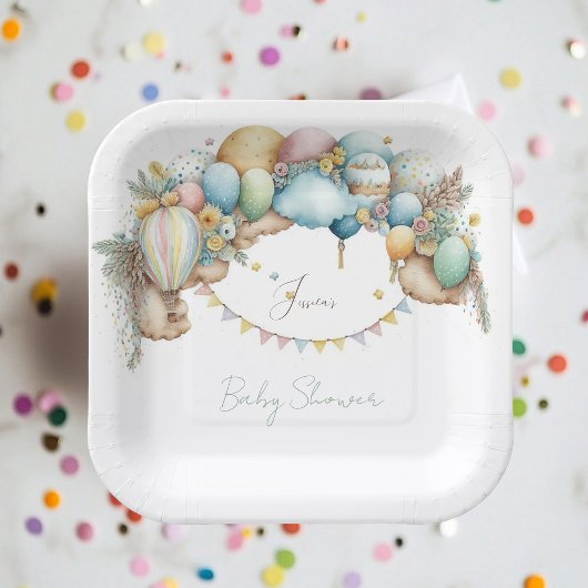 Assiettes En Carton Aquarelle arc-en-ciel Air Baby shower