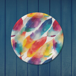 Assiettes En Carton Aquarelle arc-en-ciel colorée et artistique de plu