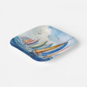 Assiettes En Carton Aquarelle Artwork Voilier Regatta (Angulaire)
