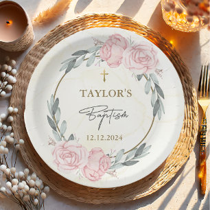 Assiettes En Carton Aquarelle assez neutre Baptême floral