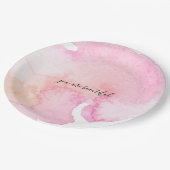 Assiettes En Carton Aquarelle assez rose de pêche (Angle)