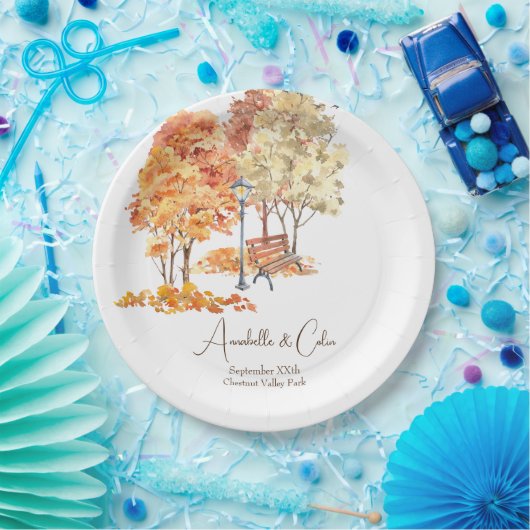 Assiettes En Carton Aquarelle Automne dans le Mariage du parc (Fête)