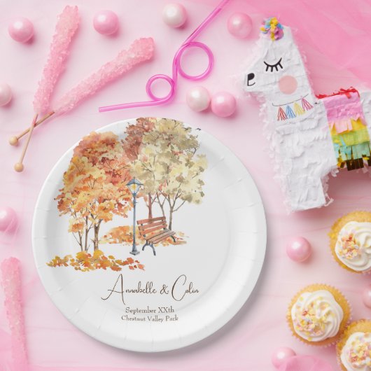 Assiettes En Carton Aquarelle Automne dans le Mariage du parc (Fête)