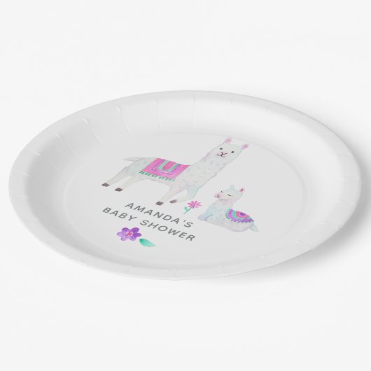 Assiettes En Carton Aquarelle Baby shower à thème Llama (Angle)
