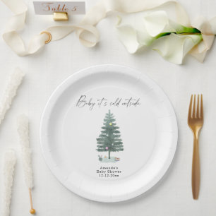 Assiettes En Carton Aquarelle baby shower d'arbre de Noël
