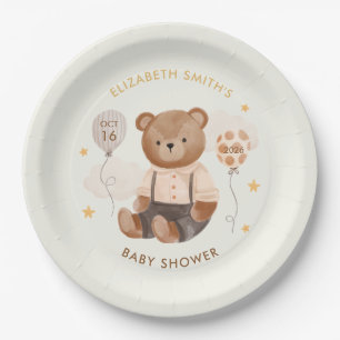 Assiettes En Carton Aquarelle Baby shower Ours en Teddy