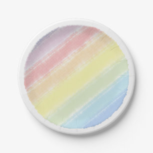 Assiettes En Carton Aquarelle Baby shower Pastel Rainbow