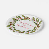 Assiettes En Carton Aquarelle Baies rouges Holly Joyeux Noël (Angle)