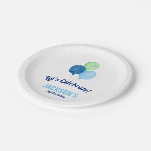 Assiettes En Carton Aquarelle Ballons Garçon Anniversaire (Angle)