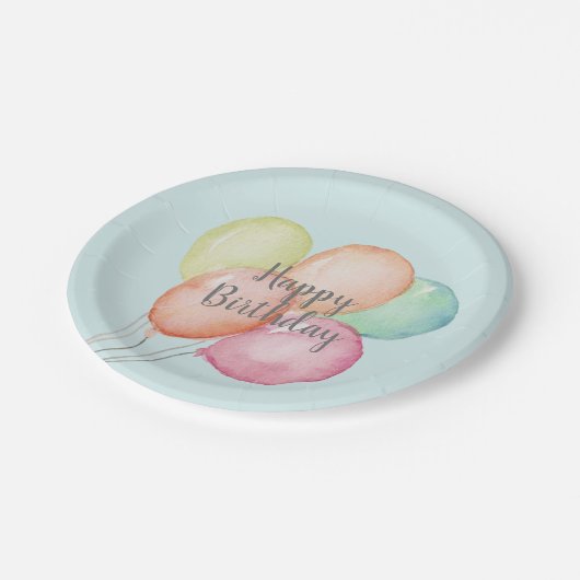Assiettes En Carton Aquarelle Balloon Bund Bleu Anniversaire (Angle)