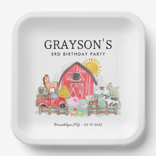 Assiettes En Carton Aquarelle Barnyard Animaux Enfants Ferme Anniversa (Recto)