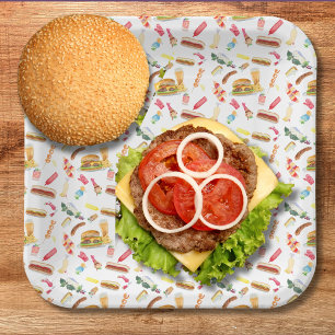 Assiettes En Carton Aquarelle BBQ nourriture, boissons et desserts Mot