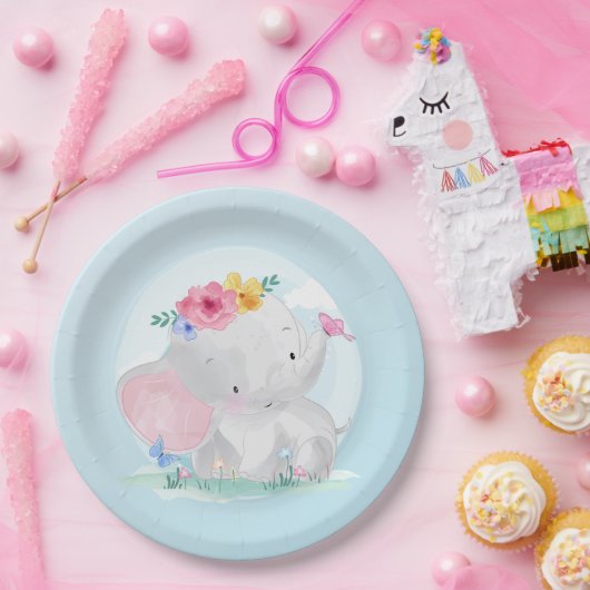 Assiettes En Carton Aquarelle bébé éléphant (Fête)