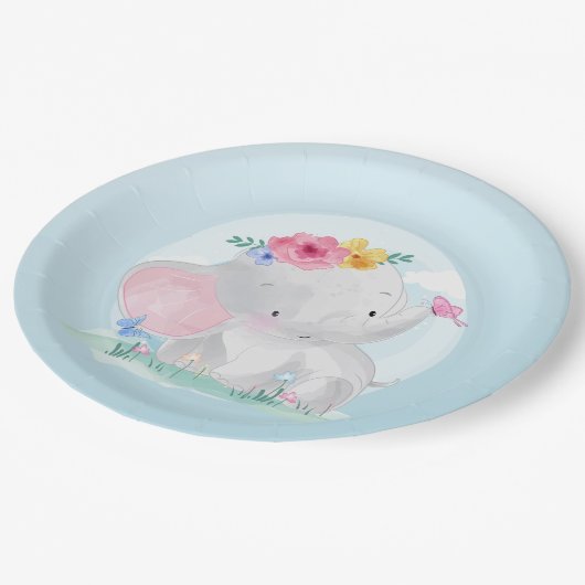 Assiettes En Carton Aquarelle bébé éléphant (Angle)