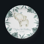 Assiettes En Carton Aquarelle bébé éléphant Prince Tropical Anniversai<br><div class="desc">Ajoutez un accent safari mignon au paysage de table de votre événement avec ces assiettes personnalisables en papier pour bébé éléphant. Il présente l'aquarelle d'un prince éléphant avec une couronne de feuilles tropicaux. Personnalisez en ajoutant vos propres détails. Ces plaques en papier d'éléphant seront parfaites pour les baby showers et...</div>