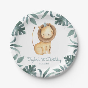 Assiettes En Carton Aquarelle Bébé Lion Prince Anniversaire Tropical