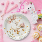 Assiettes En Carton Aquarelle Bébé Oie blanche fête d'anniversaire (Fête)
