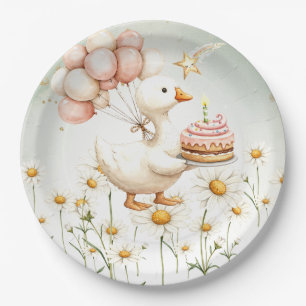 Assiettes En Carton Aquarelle Bébé Oie blanche fête d'anniversaire