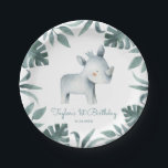 Assiettes En Carton Aquarelle Bébé Rhinoceros Prince Tropical<br><div class="desc">Ajoutez un accent safari mignon à la table de votre événement avec ces assiettes personnalisables en papier de rhinocéros bébé. Il présente l'aquarelle d'un prince de rhinocéros avec une couronne de feuilles tropicaux. Personnalisez en ajoutant vos propres détails. Ces plaques en papier de rhinocéros seront parfaites pour les baby showers...</div>
