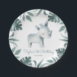 Assiettes En Carton Aquarelle Bébé Rhinoceros Prince Tropical<br><div class="desc">Ajoutez un accent safari mignon à la table de votre événement avec ces assiettes personnalisables en papier de rhinocéros bébé. Il présente l'aquarelle d'un prince de rhinocéros avec une couronne de feuilles tropicaux. Personnalisez en ajoutant vos propres détails. Ces plaques en papier de rhinocéros seront parfaites pour les baby showers...</div>