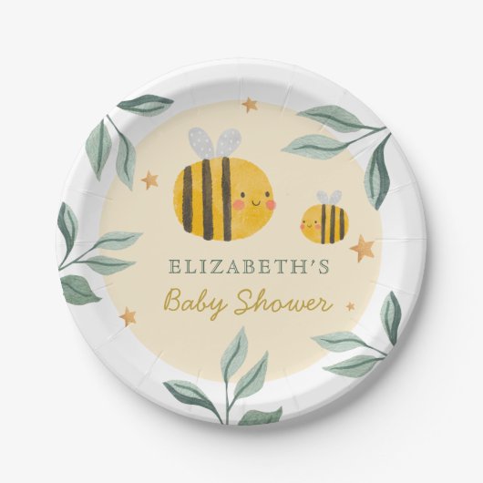 Assiettes En Carton Aquarelle Bee Honey Baby shower sucré (Devant)