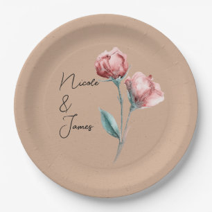 Assiettes En Carton Aquarelle Beige Peachy Mariage